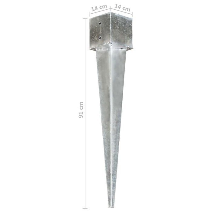 Ground Spikes 6 pcs Silver 14x14x91 cm Galvanised Steel