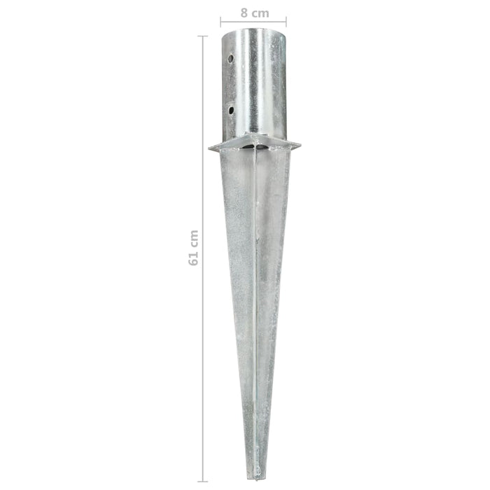 Ground Spikes 2 pcs Silver 8x61 cm Galvanised Steel