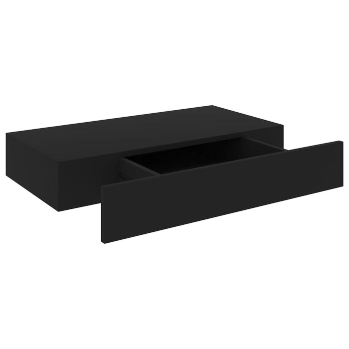 Floating Wall Shelf with Drawer Black 48x25x8 cm