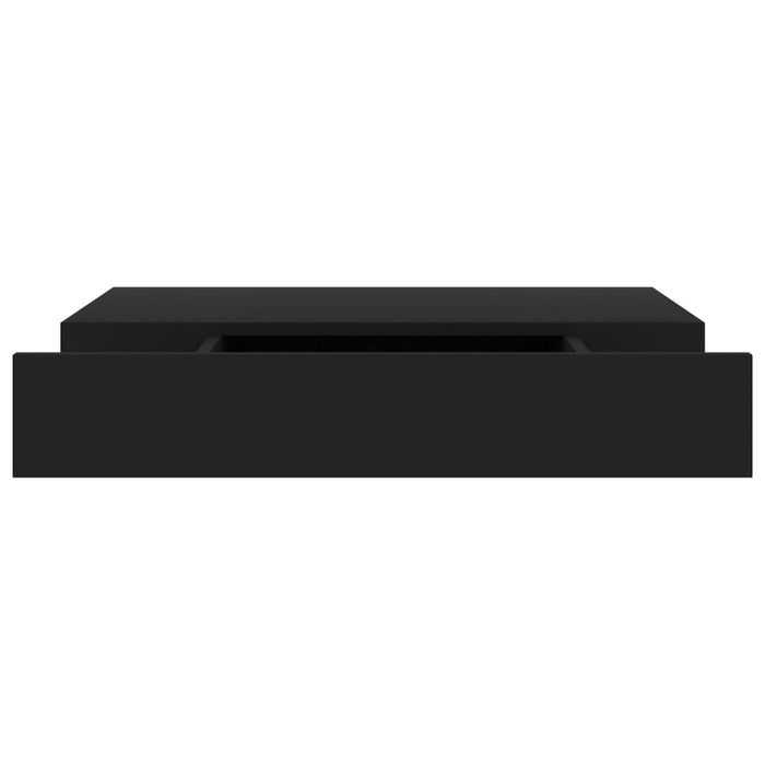 Floating Wall Shelf with Drawer Black 48x25x8 cm