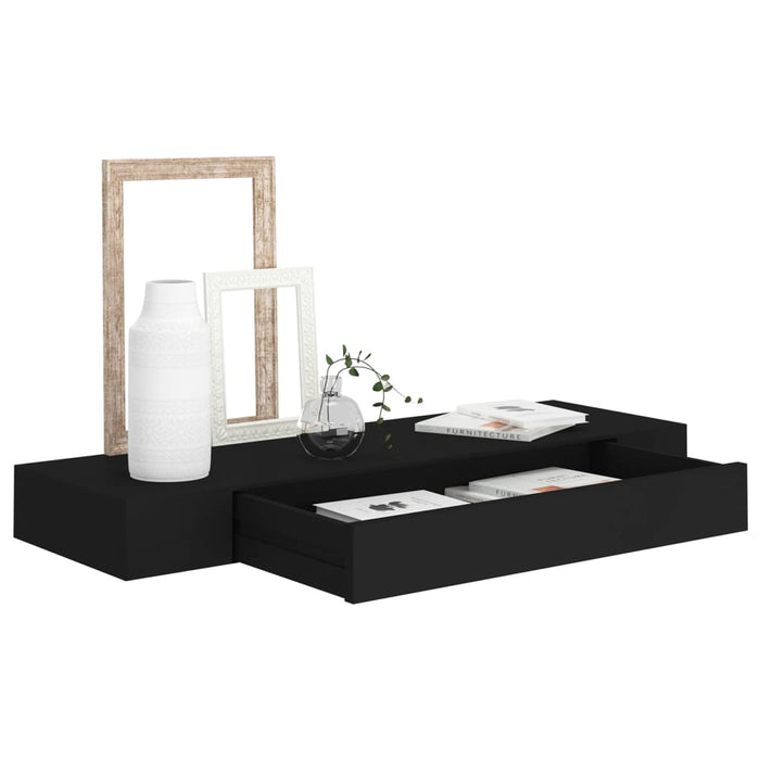 Floating Wall Shelf with Drawer Black 80x25x8 cm