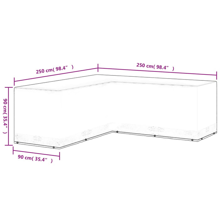 Garden Furniture Cover L-Shaped 12 Eyelets 250x90x90 cm