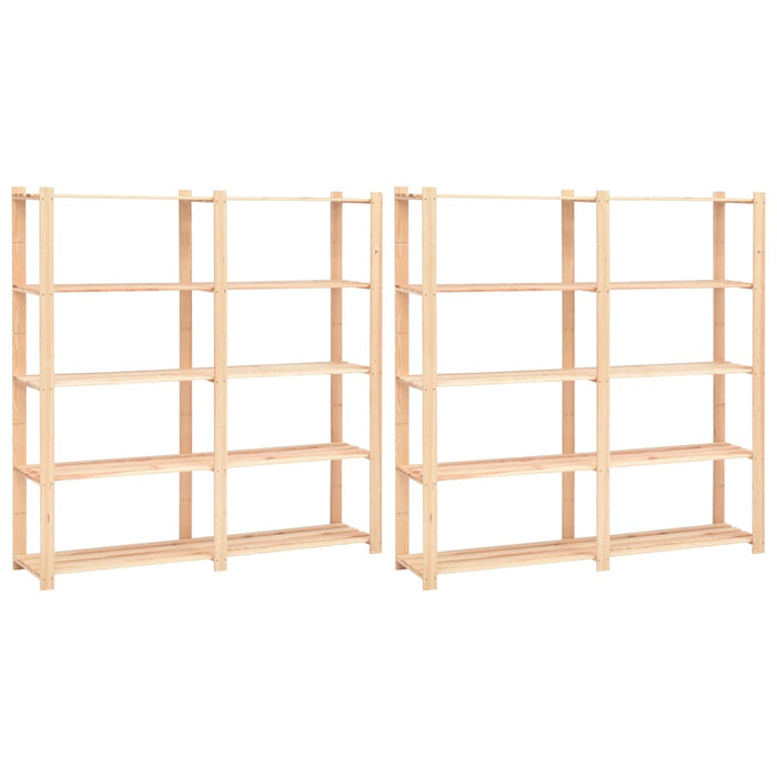 5-Tier Storage Racks 2 pcs 170x38x170 cm Solid Pinewood 500 kg