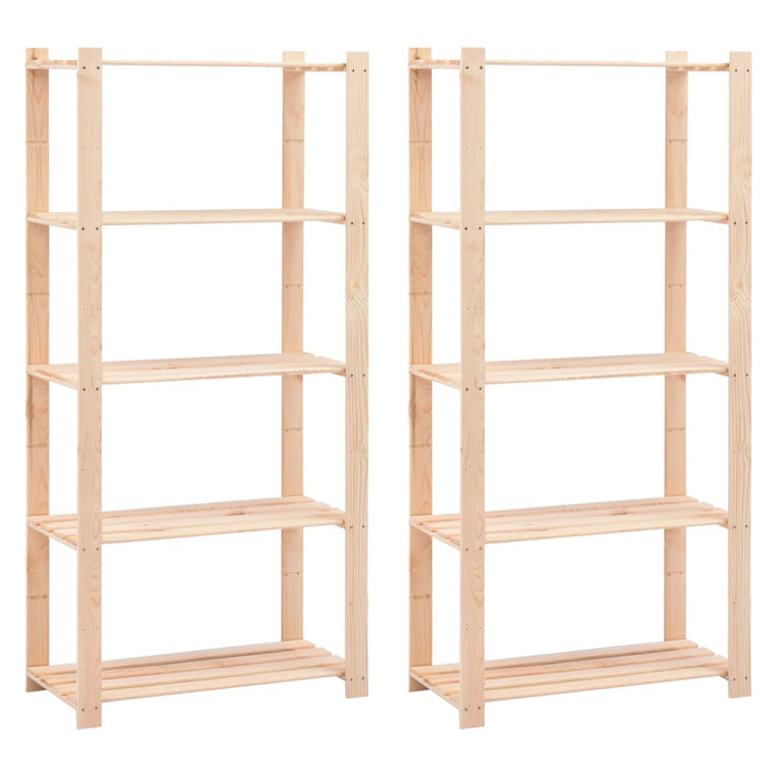 5-Tier Storage Racks 2 pcs 80x38x170 cm Solid Pinewood 250 kg