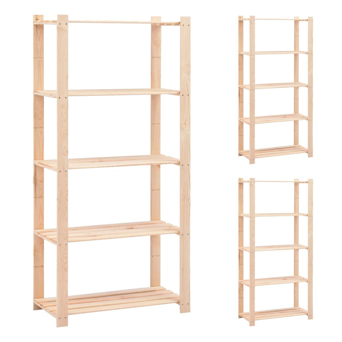 5-Tier Storage Racks 3 pcs 80x38x170 cm Solid Pinewood 250 kg