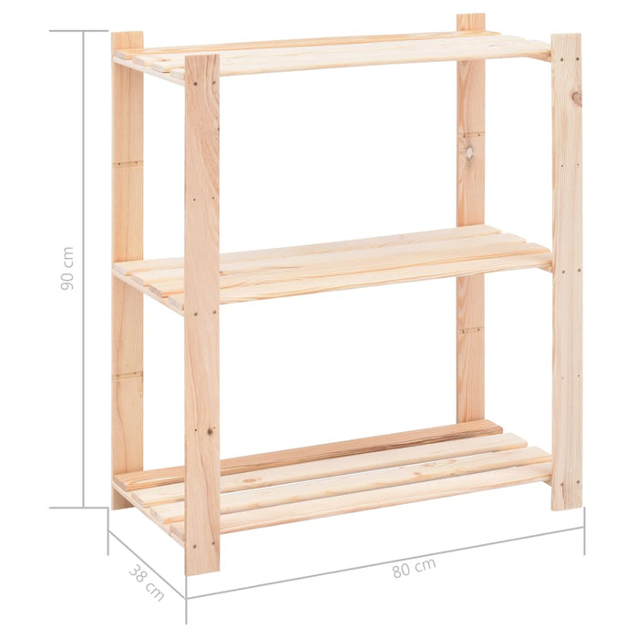 3-Tier Storage Racks 5 pcs 80x38x90 cm Solid Pinewood 150 kg