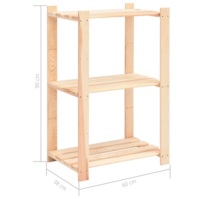 3-Tier Storage Racks 5 pcs 60x38x90 cm Solid Pinewood 150 kg