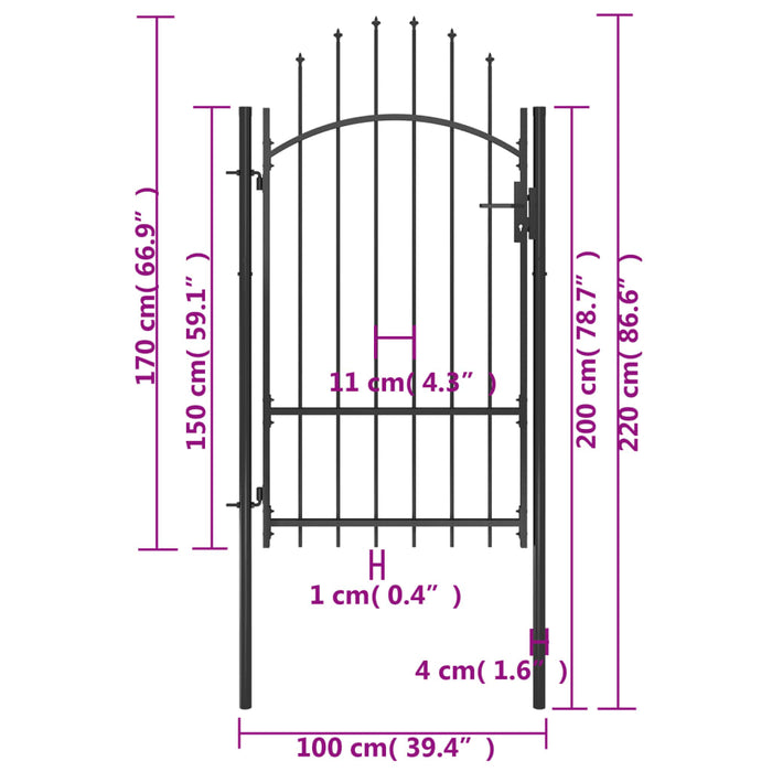 Garden Gate Steel 1x2.2 m Black