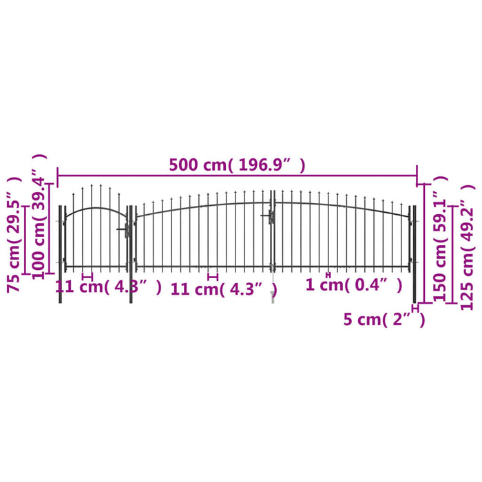 Garden Fence Gate with Spear Top 5x1.5 m Black