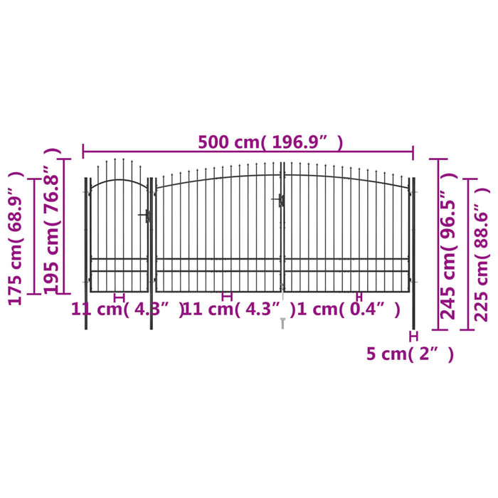 Garden Fence Gate with Spear Top 5x2.45 m Black