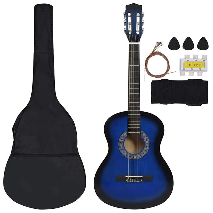 8 Piece Classical Guitar Beginner Set Blue 3/4 36"