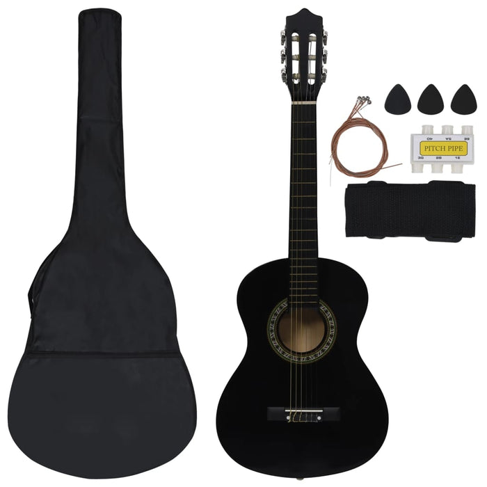 8 Piece Classical Guitar Beginner Set Black 1/2 34"