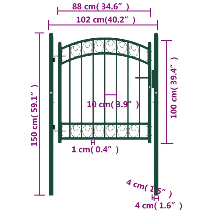 Fence Gate with Arched Top Steel 100x100 cm Green