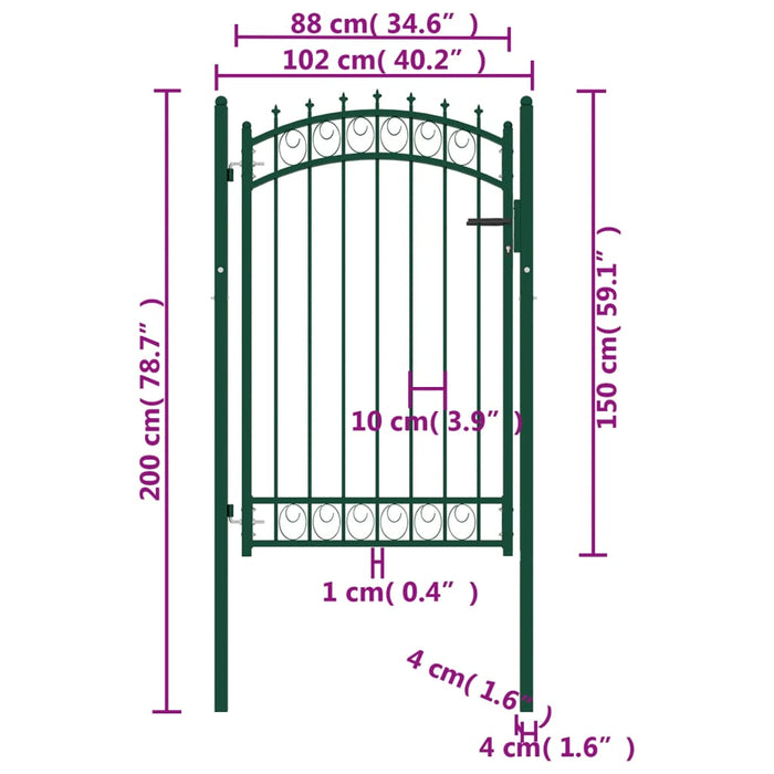 Fence Gate with Spikes Steel 100x150 cm Green