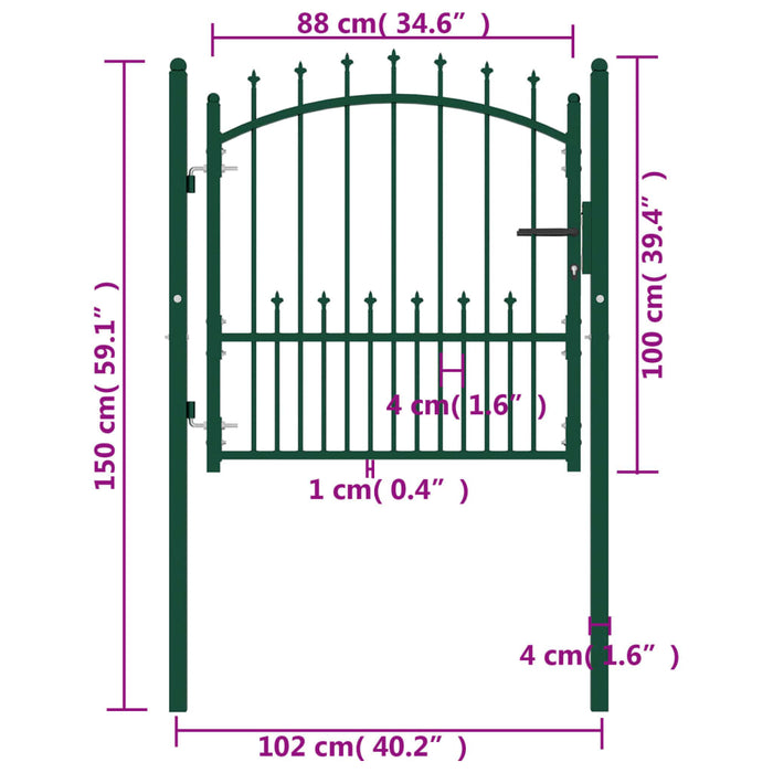 Fence Gate with Spikes Steel 100x100 cm Green