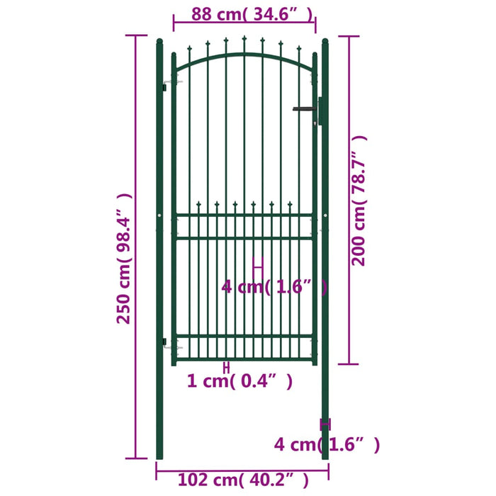 Забор с шипами стальной 100x200 см зеленый