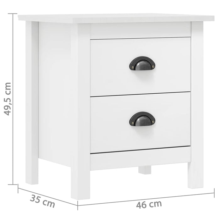 Bedside Cabinet Hill 2 pcs White 46x35x49.5 cm Solid Pine Wood