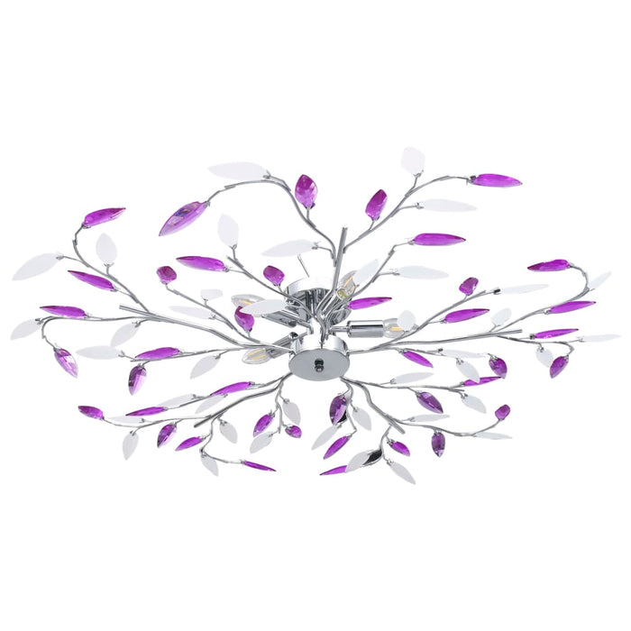 Ceiling Lamp with Acrylic Crystal Leaf Arms for 5 E14 Bulbs Purple