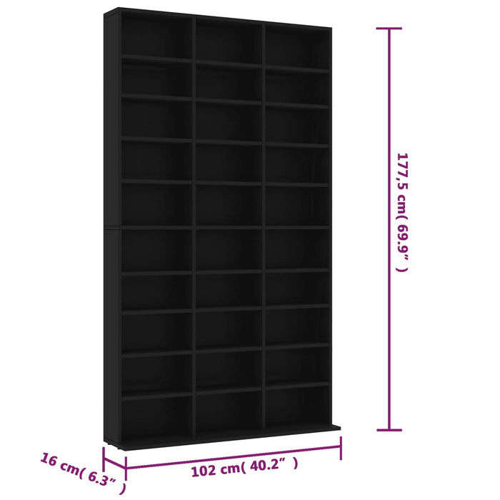 CD Cabinet Black 102x16x177.5 cm Engineered Wood