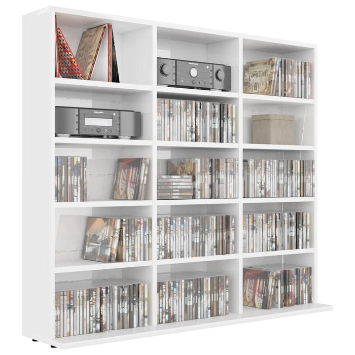 CD Cabinet High Gloss White 102x23x89.5 cm Engineered Wood