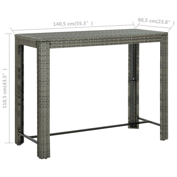 Garden Bar Table Grey 140.5x60.5x110.5 cm Poly Rattan