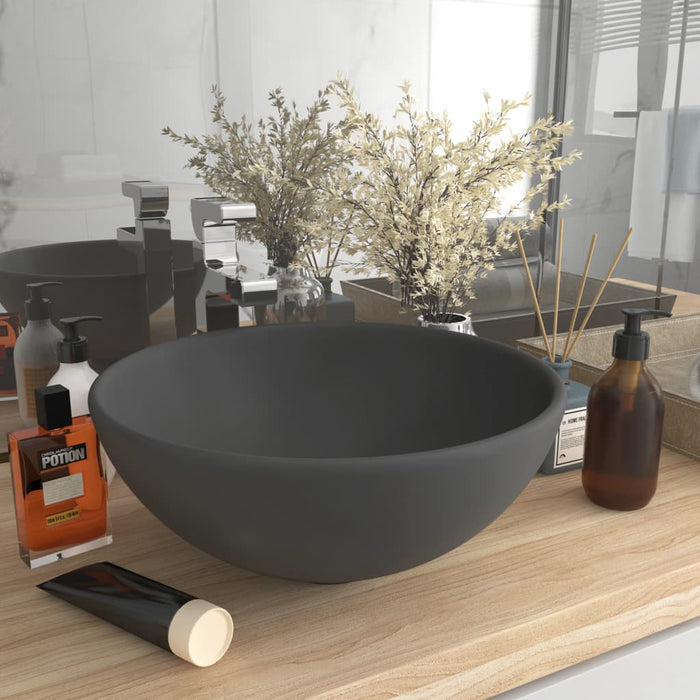 Luxury Bathroom Basin Round Matt Dark Grey 32.5x14 cm Ceramic