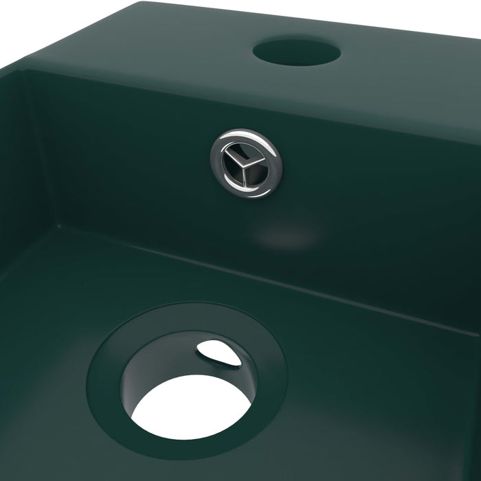 Bathroom Sink with Overflow Ceramic Dark Green