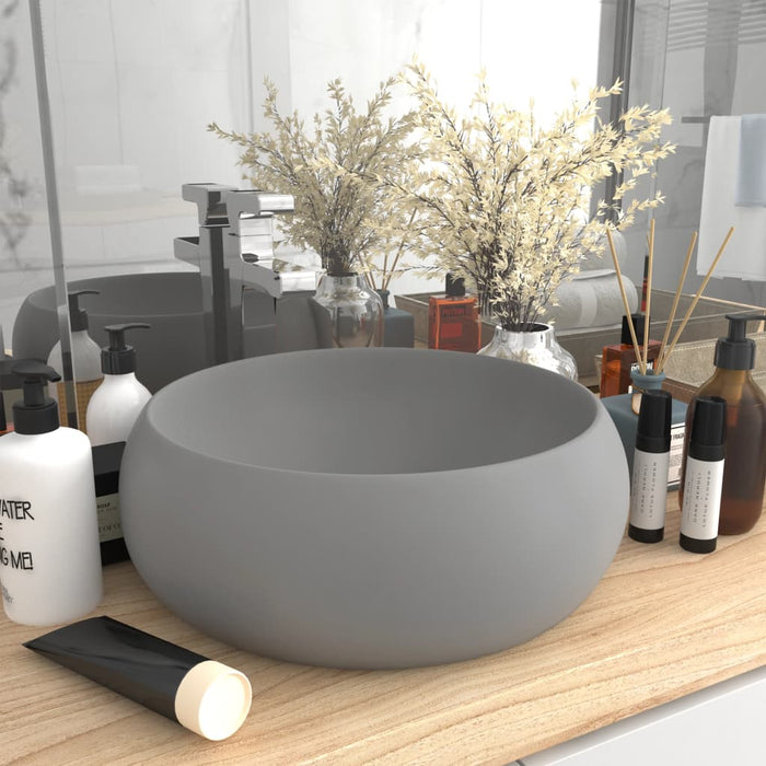 Luxury Wash Basin Round Matt Light Grey 40x15 cm Ceramic