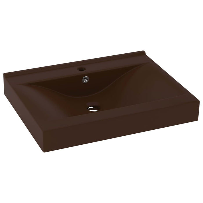 Luxury Basin with Faucet Hole Matt Dark Brown 60x46 cm Ceramic