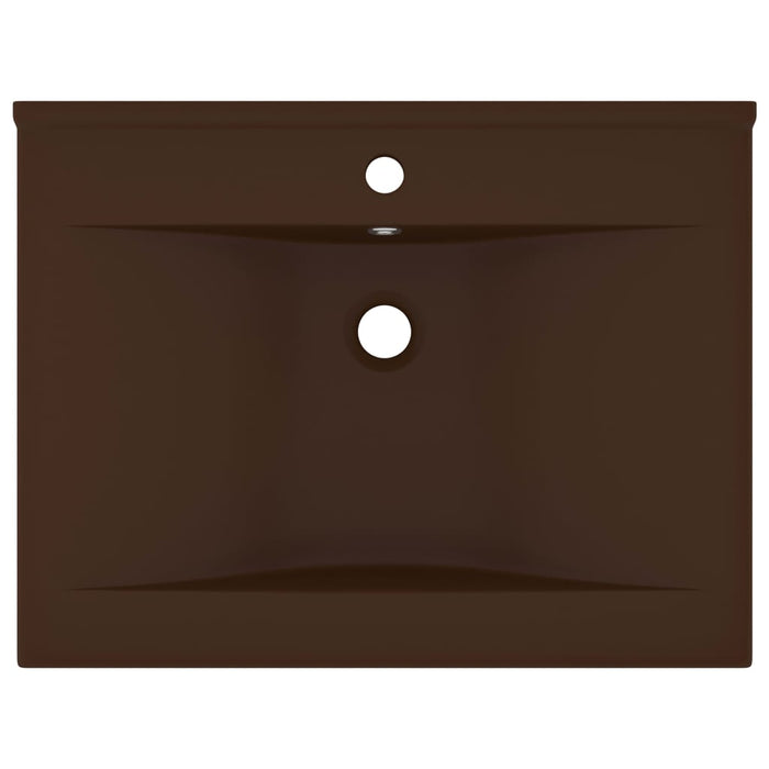 Luxury Basin with Faucet Hole Matt Dark Brown 60x46 cm Ceramic