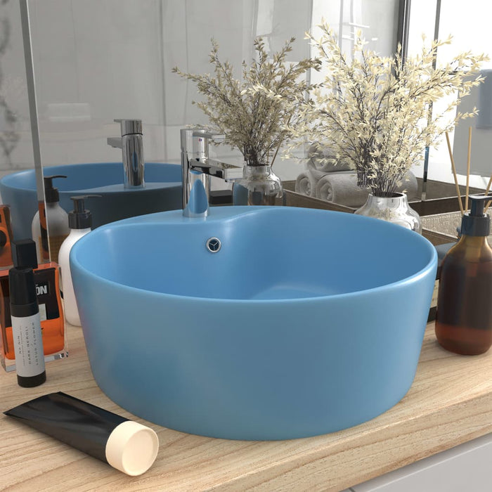 Luxury Wash Basin with Overflow Matt Light Blue 36x13 cm Ceramic