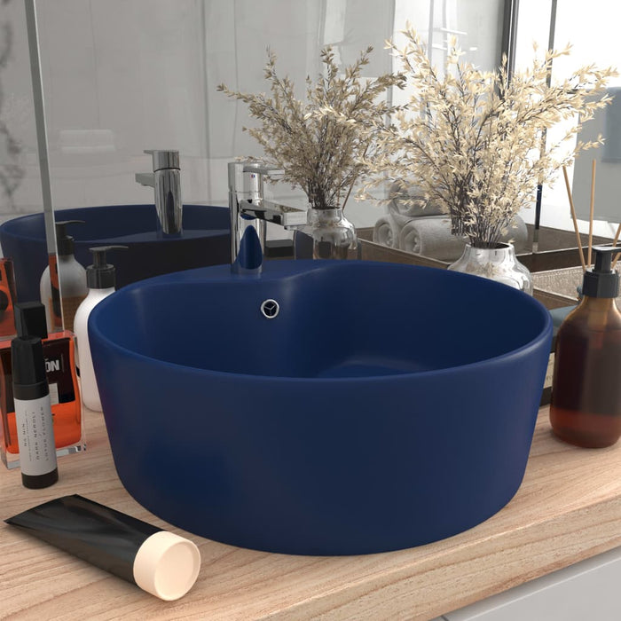 Luxury Wash Basin with Overflow Matt Dark Blue 36x13 cm Ceramic