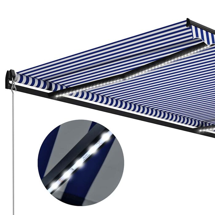 Manual Retractable Awning with LED 300x250 cm Blue and White