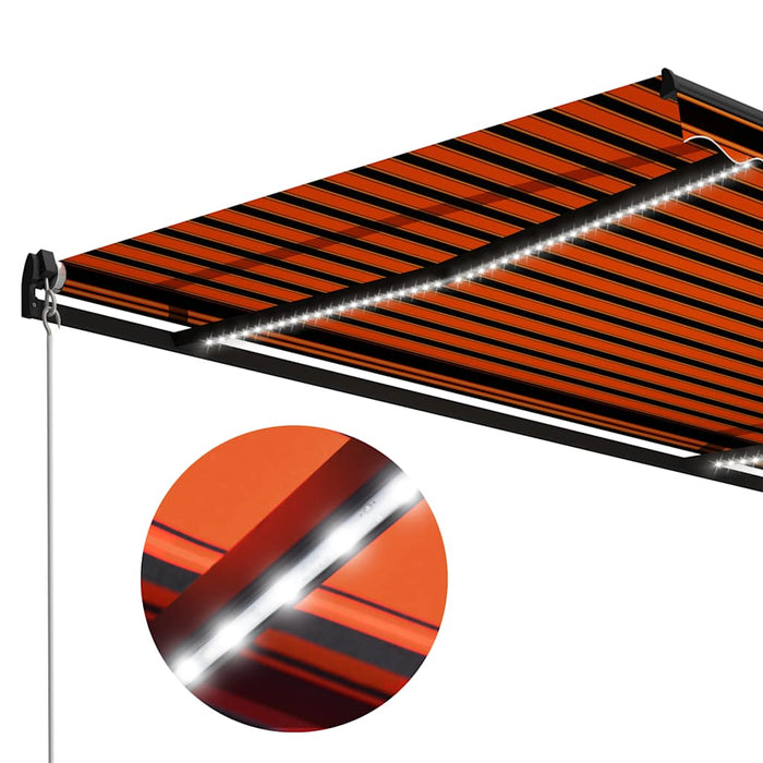 Manual Retractable Awning with LED 300x250 cm Orange and Brown