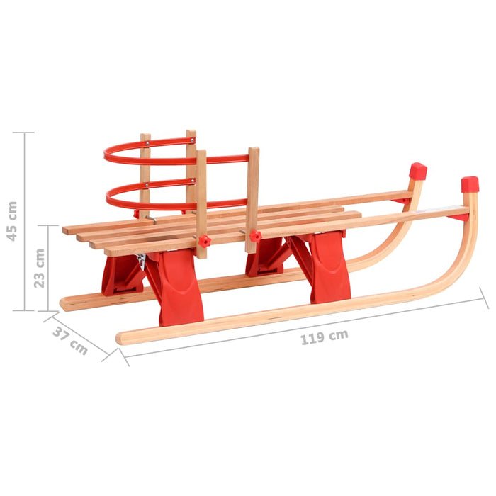 Folding Snow Sledge with Backrest 119 cm Wood