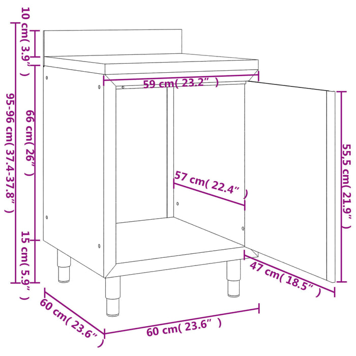 Commercial Work Table with Cabinet 60x60x96 cm Stainless Steel