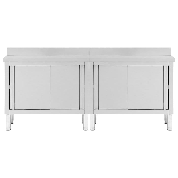 Work Tables with Sliding Doors 2pcs 200x50x(95-97)cm Stainless Steel