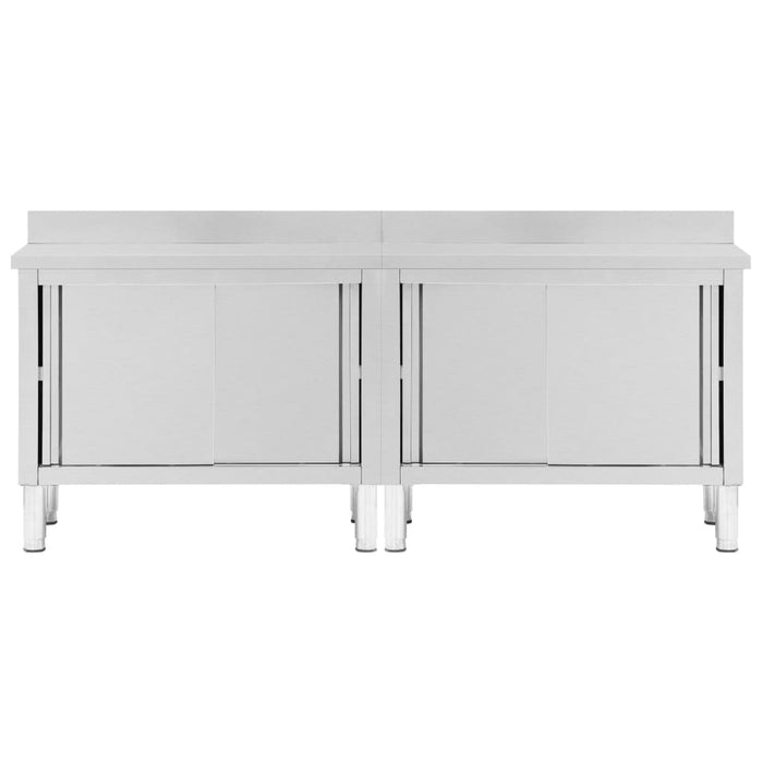 Work Tables with Sliding Doors 2pcs 240x50x(95-97)cm Stainless Steel