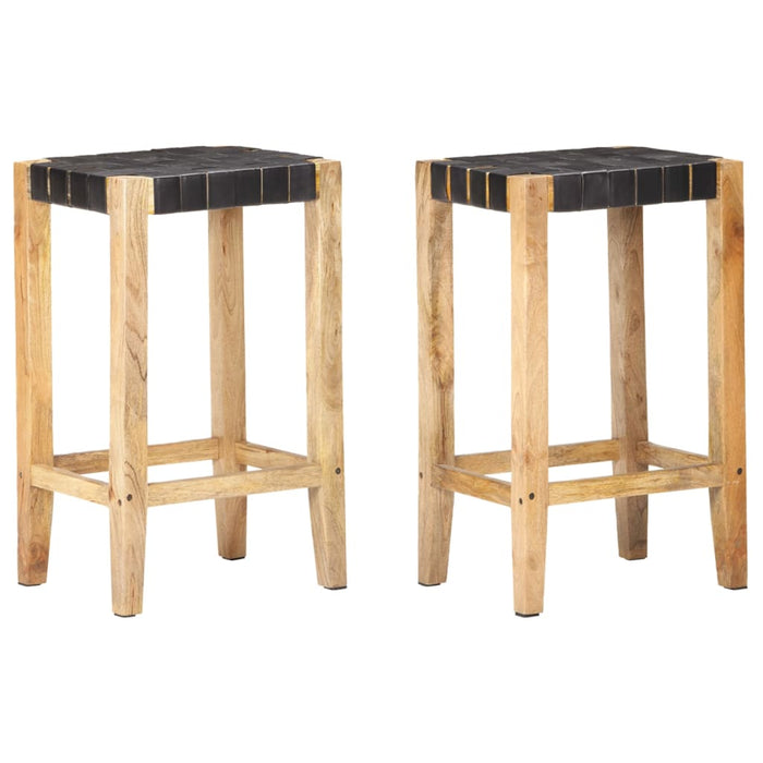 Bar Stools 2 pcs Black Real Leather 75 cm