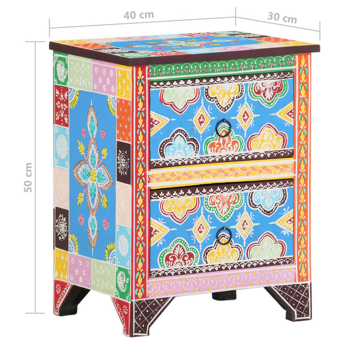 Hand Painted Bedside Cabinet 40x30x50 cm Solid Mango Wood