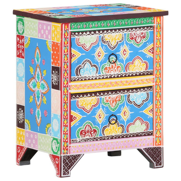 Hand Painted Bedside Cabinet 40x30x50 cm Solid Mango Wood