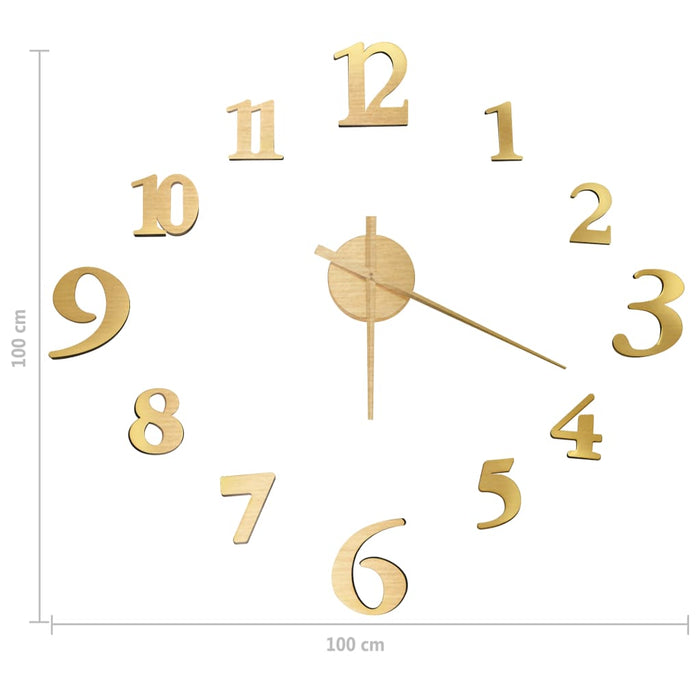 3D Wall Clock Modern Design Gold 100 cm XXL