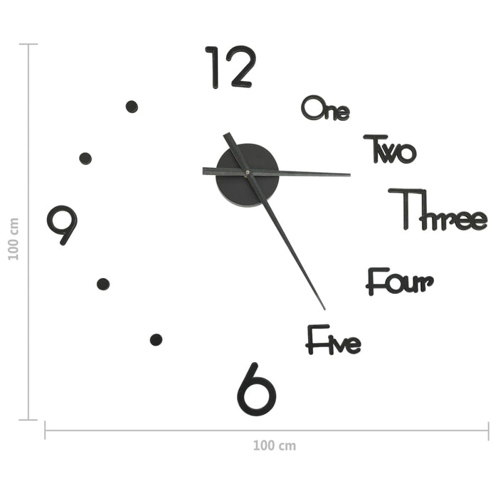3D стенен часовник модерен дизайн черен 100 см XXL