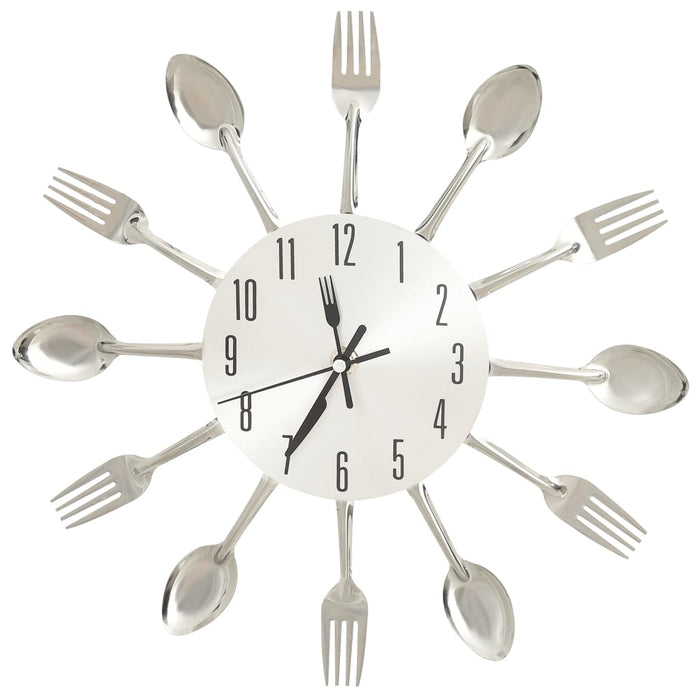 Wall Clock with Spoon and Fork Design Silver 31 cm Aluminium