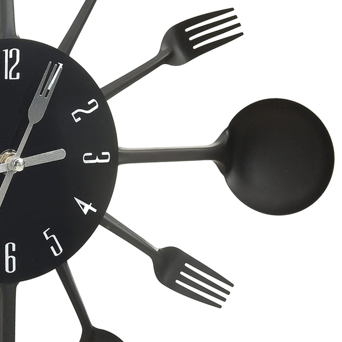 Wall Clock with Spoon and Fork Design Black 40 cm Aluminium