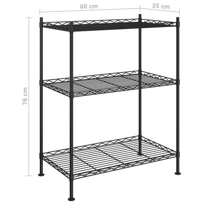 3-етажен стелаж за съхранение 60x35x76 см черен 150 кг