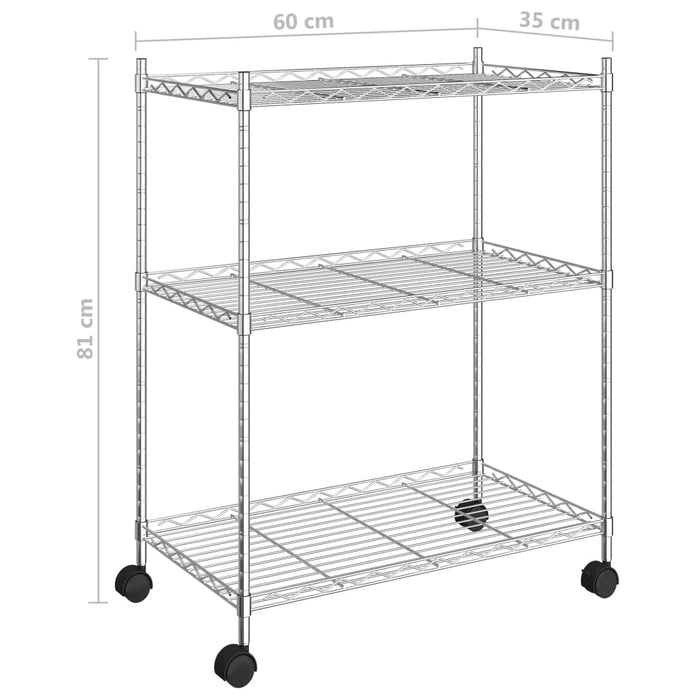 3-етажен стелаж за съхранение с колела 60x35x81 см хром 150 кг