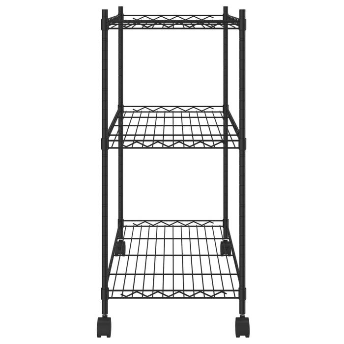 3-етажен стелаж за съхранение с колела 60x35x81 см черен 150 кг