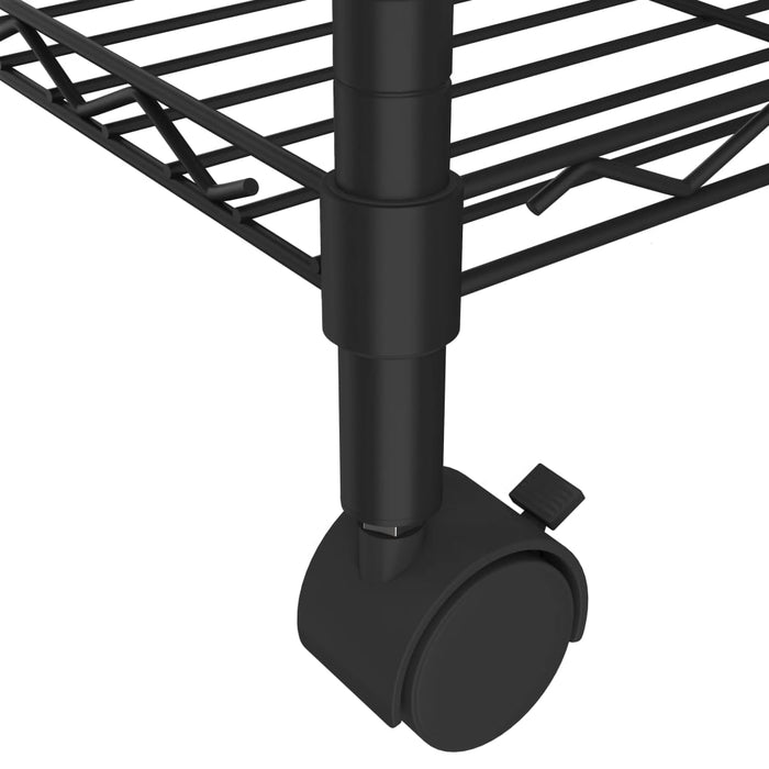 4-етажен рафт за съхранение с колелца 90x35x142 см черен 200 кг