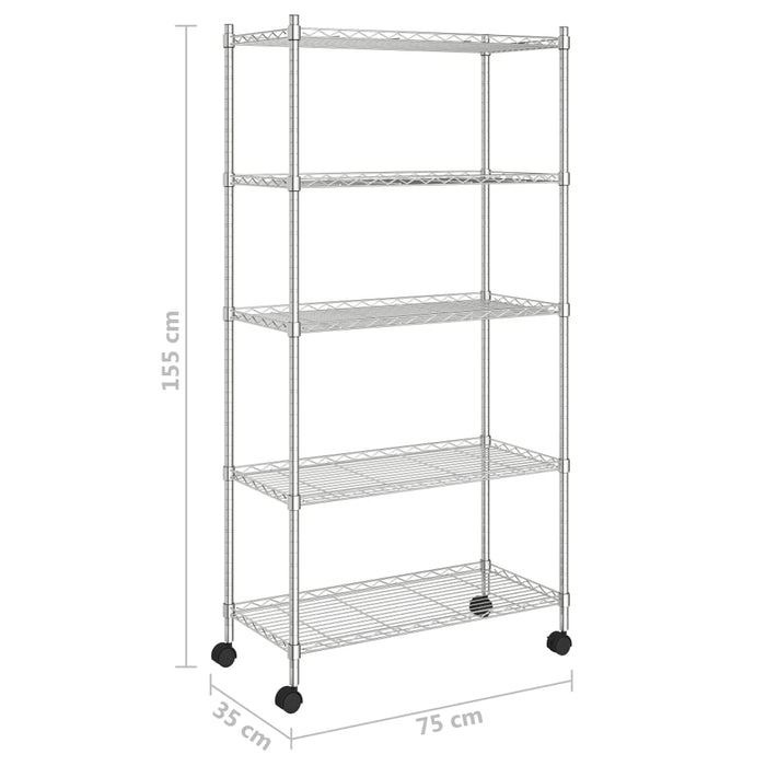 5-ти уровневая полка для хранения на колесах 75x35x155 см хром 250 кг